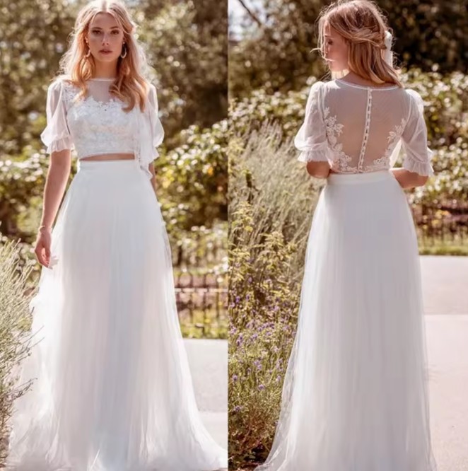  A Linie Boho Brautkleid Isa mit Ärmeln und Spitze