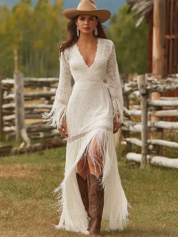 Langarm Fit and Flare Standesamtkleid Iordana für die Braut mit Sexy Schlitz