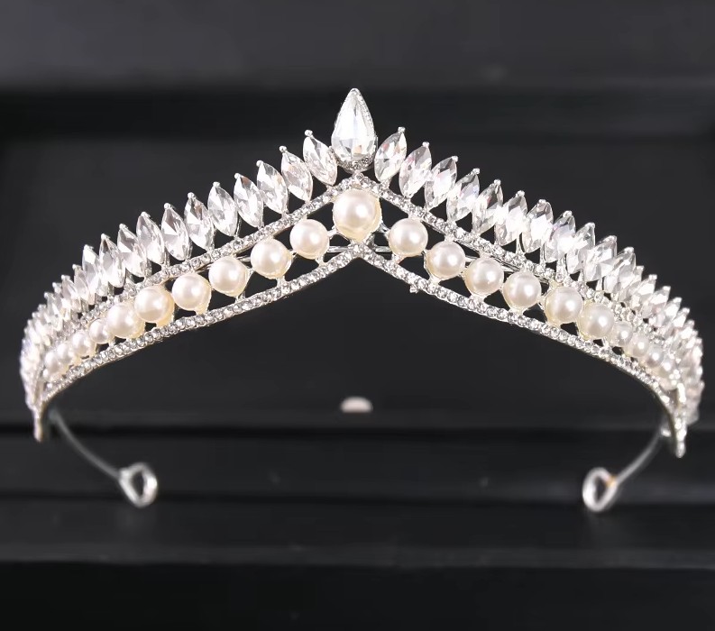 Braut Zirkon Tiara Jale mit Kristall und Perlen