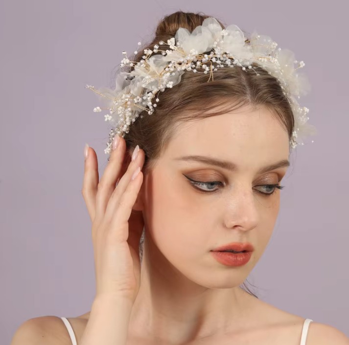 Perlen Blumen Kristall Braut Stirnband