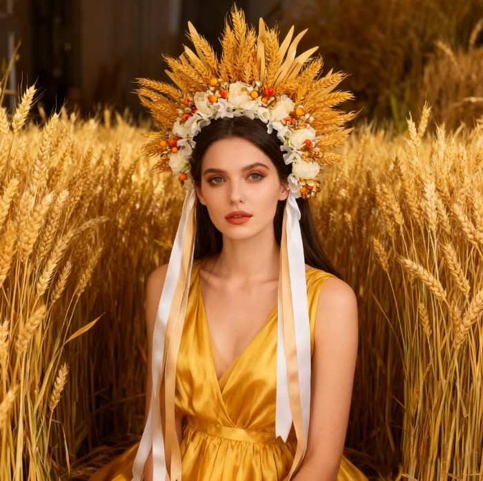 Weizen Haarband mit Blumen Applikationen