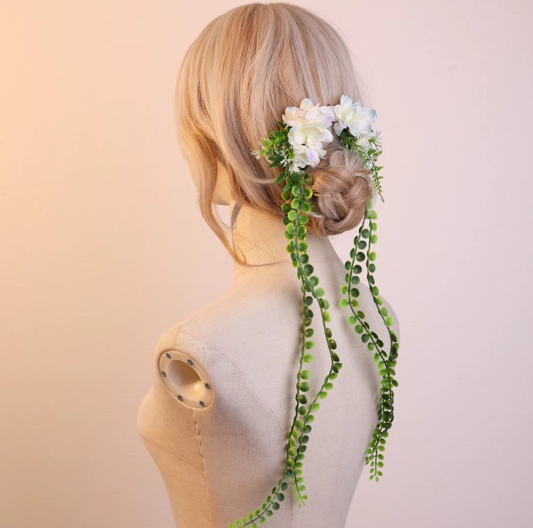 Braut Blumen-Haarspangen Jana mit langen Blättern