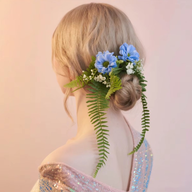 Braut Blumen-Haarspangen Janet mit langen Blättern