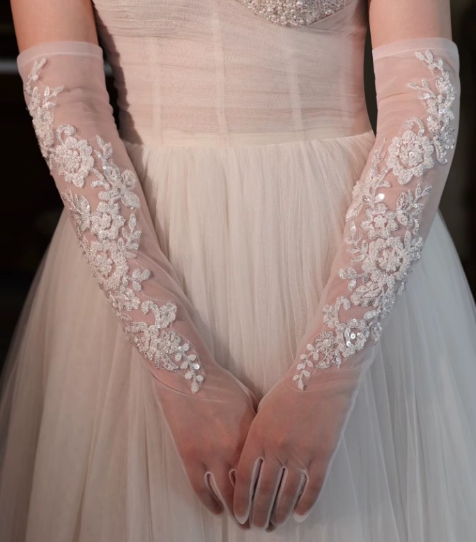 Lange Braut Handschuhe Kader mit Spitze