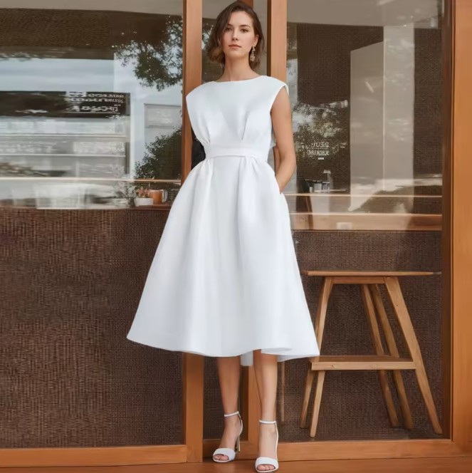 Schlichtes A Linie Brautkleid Keshia Wadenlang