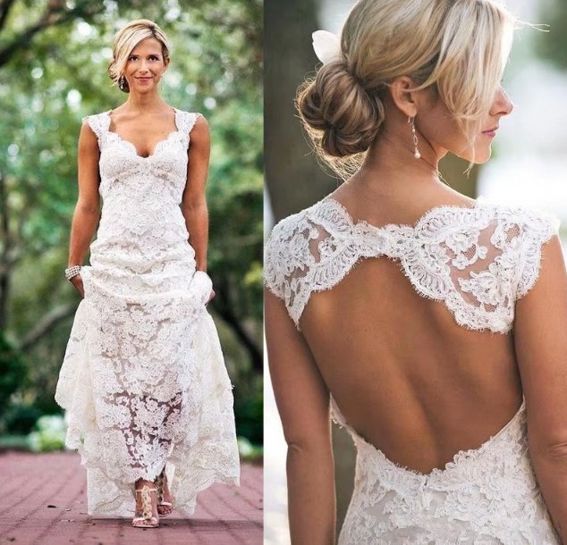 I Linie Boho Brautkleid Keyla mit Spitze und Sexy Rücken Ausschnitt Lang