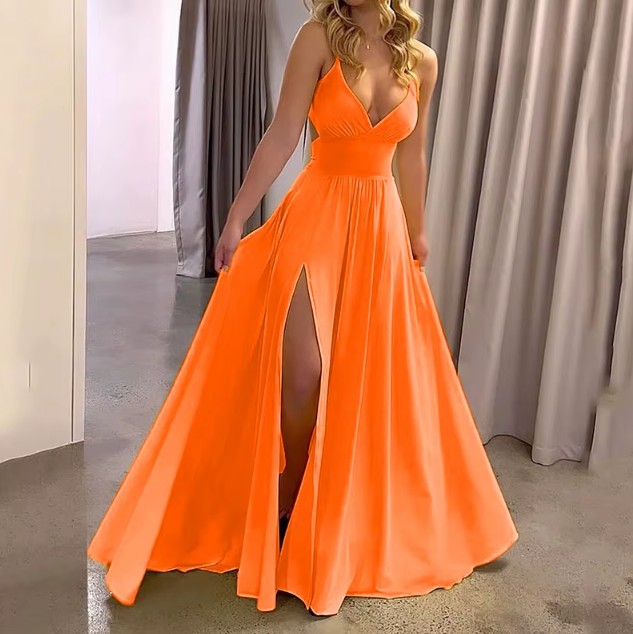 Spaghettiträger A-Linie Sommerkleid Kalena für Hochzeitsgäste Orange