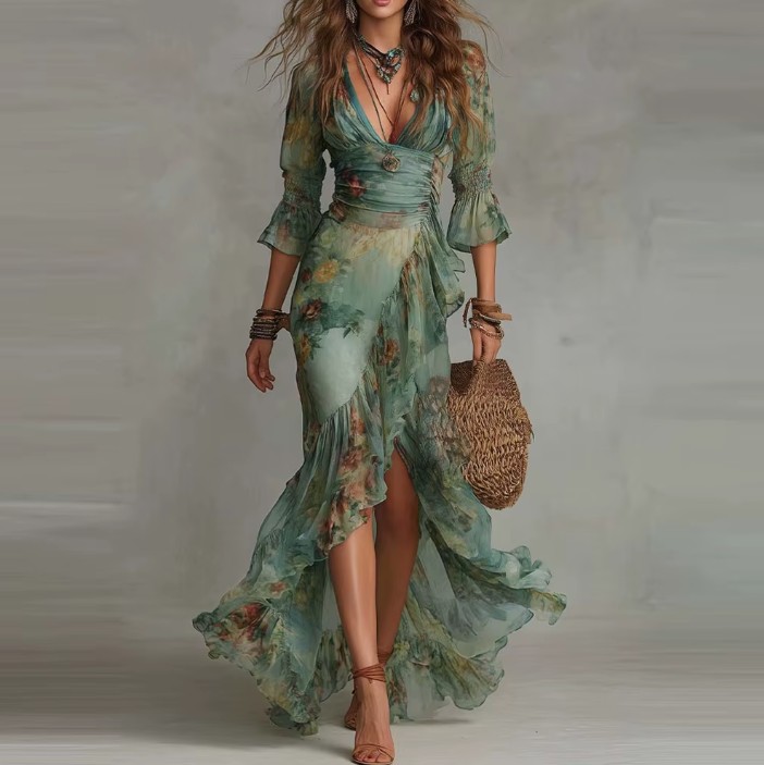 Bedrucktes Sommerkleid für Hochzeitsgäste Grün