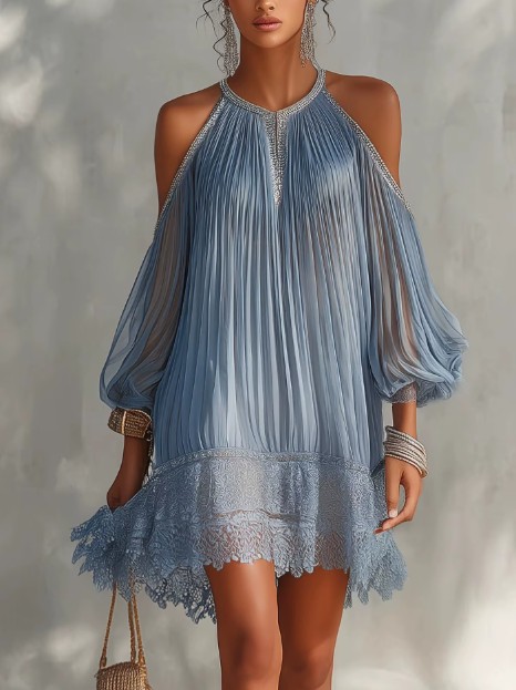Bohemian Off-Shoulder Sommerkleid – Damen Spitzen-Minikleid für Hochzeit & Party