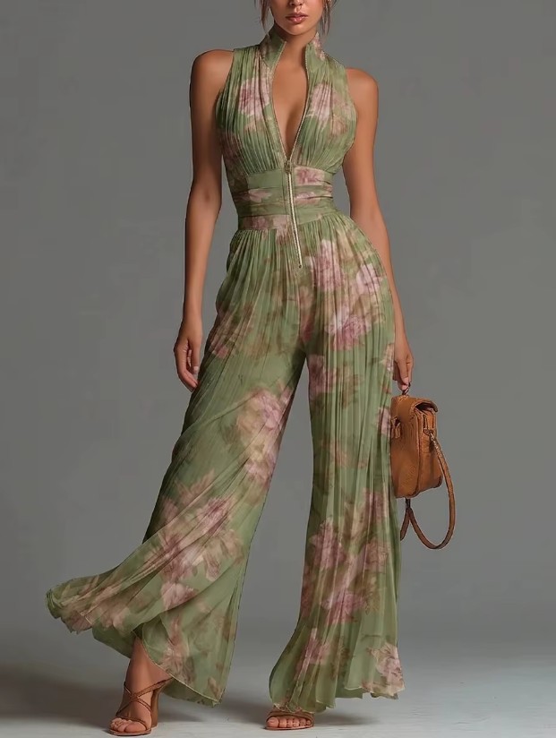 Damen Chiffon Jumpsuit – Eleganter Overall mit hoher Taille für Hochzeit & Party