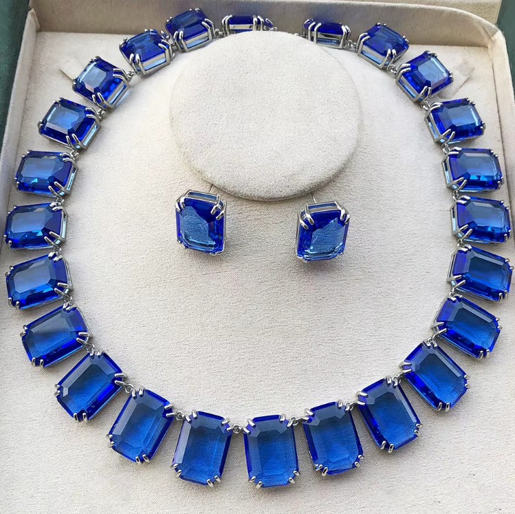 Elegantes Schmuckset für Damen – 2-teilig, Blaues Quadrat-Design mit Zirkon, Brautschmuck für Hochzeit & Festlichkeiten