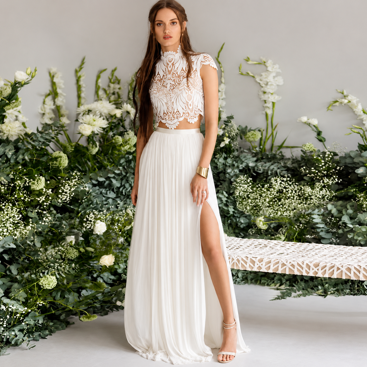 Sexy Boho 2-teiliges Brautkleid - Spitze & Seitenschlitz