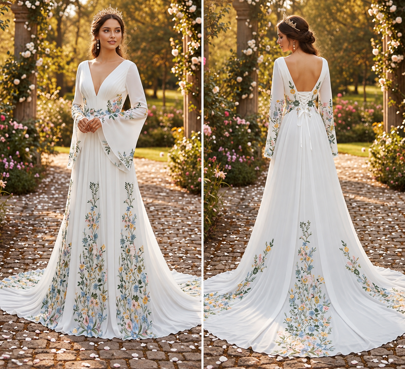 Boho Hochzeitskleid mit Blumenspitze - Korsett & Chiffon