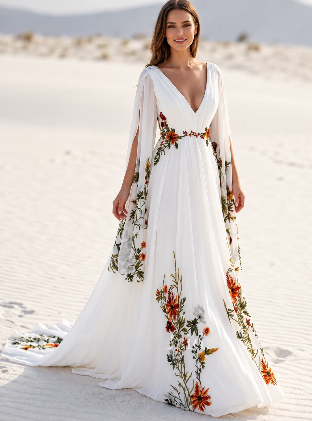 Boho Brautkleid mit Blumenmuster - Elegant & Romantisch