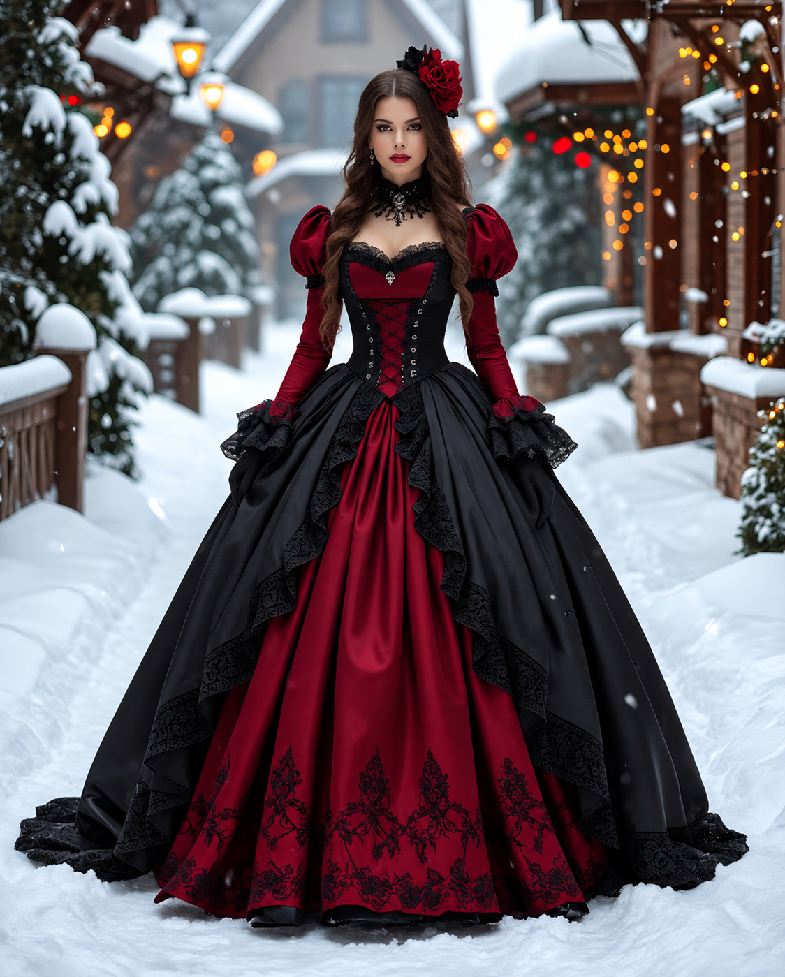 Viktorianisches Gothic Renaissance Brautkleid mit langen Ärmeln