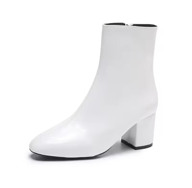 Weiße Brautstiefeletten mit Blockabsatz und seitlichem Reißverschluss