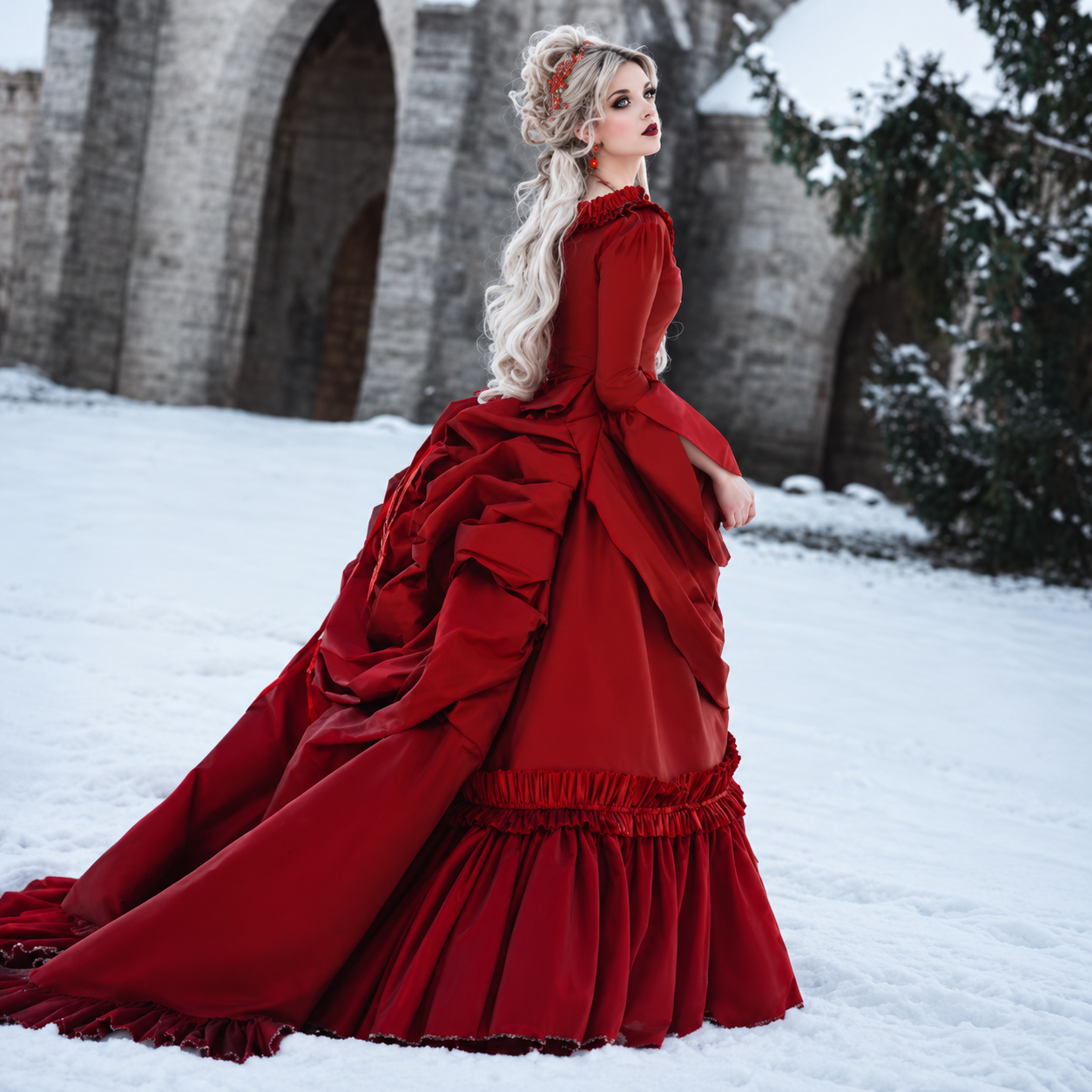 Viktorianisches Brautkleid Burgunderrot – Prinzessinnenkleid mit langen Ärmeln