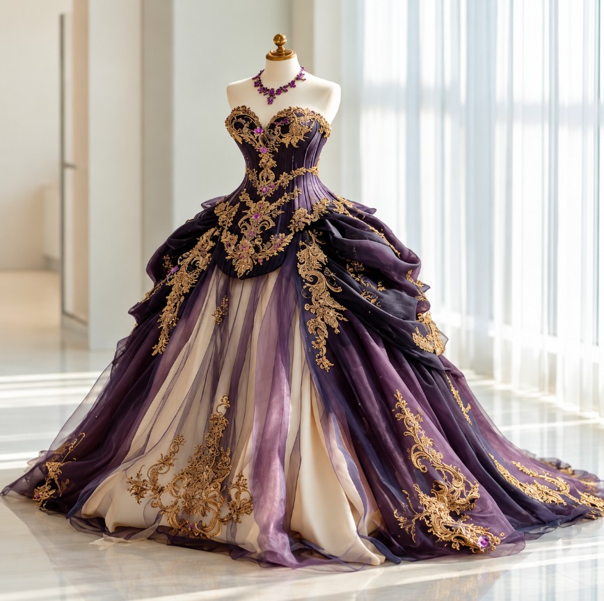 Viktorianisches Gothic Brautkleid in Lila – Mittelalterliches Vintage-Korsettkleid mit Spitze