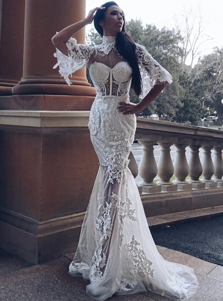Sexy Mieder Meerjungfrau Brautkleid Amelia mit Spitze Bodenlang