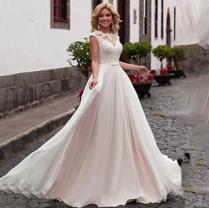 A Linie Chiffon Brautkleid Belana Bodenlang mit Spitze Ärmellos