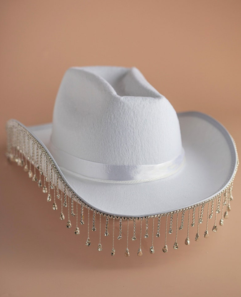 Cowgirl Cowboy Hut Brauthut mit Kristallkette 