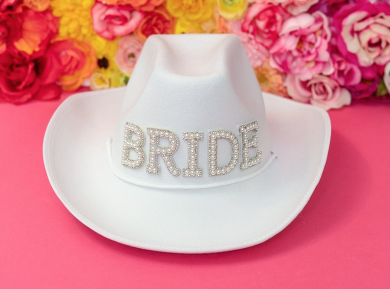 Bride Cowgirl Cowboy Hut Brauthut mit Perlen