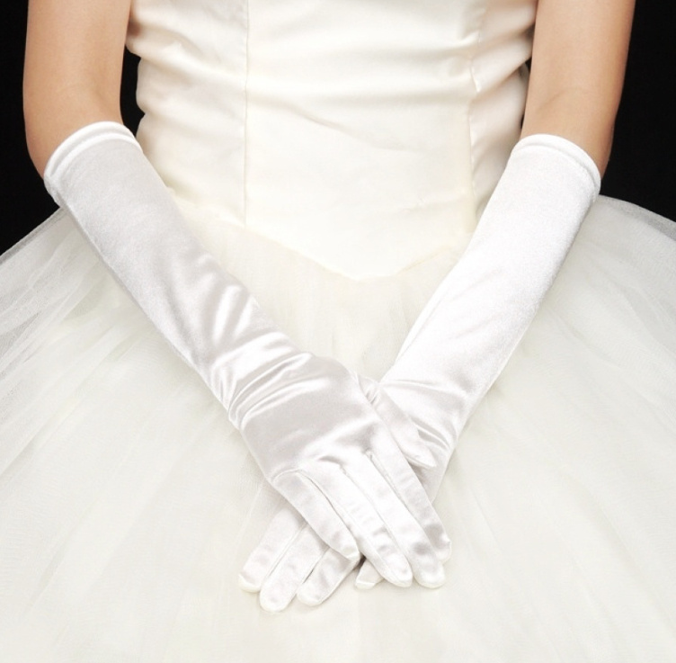 Satin Braut Handschuhe in Weiß Lang Elegant