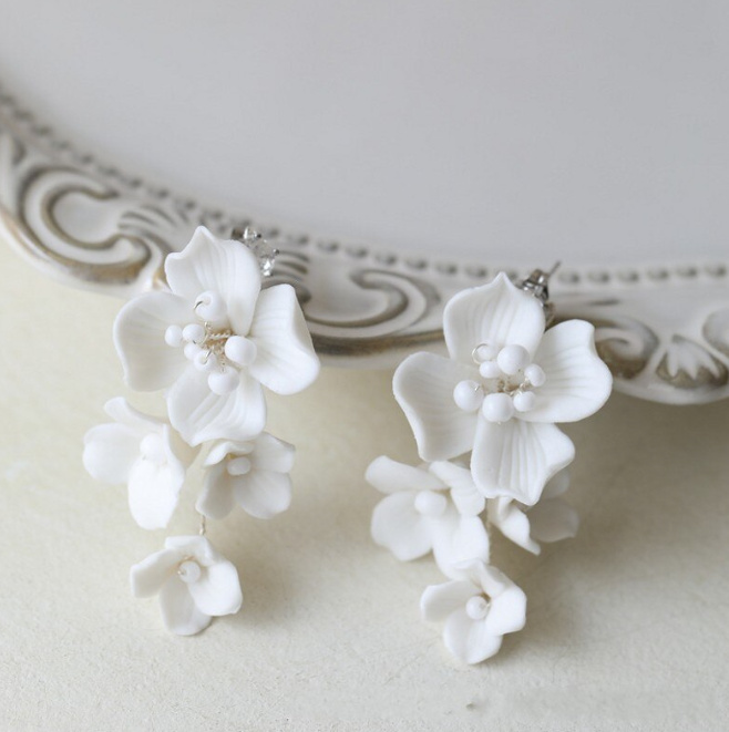 Porzellan Blume Braut Ohrringe Cilla Weiß