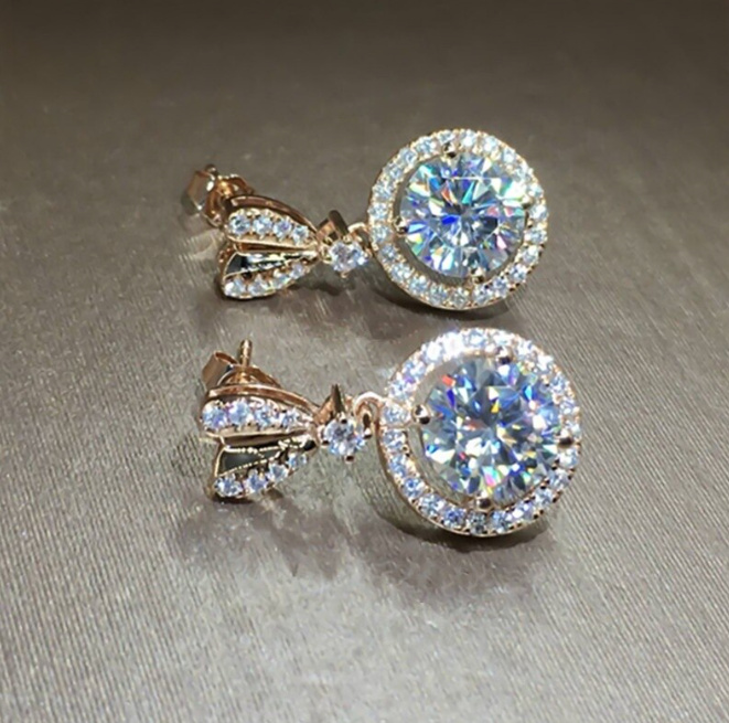 Luxus Kristall Braut Ohrringe Delila Blau Gold